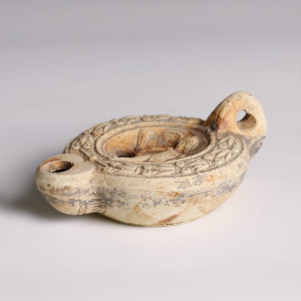 Ancient Roman Terracotta Oil Lamp with Cupid