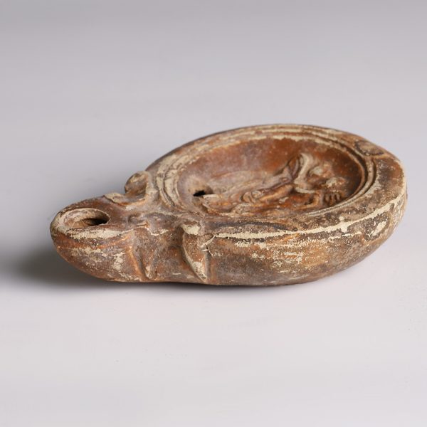 Roman Terracotta Oil Lamp with Cupid and Psyche