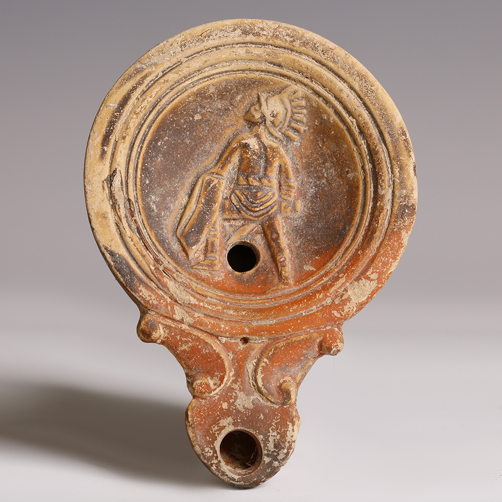 Ancient Roman Terracotta Oil Lamp with Gladiator Ancient Roman