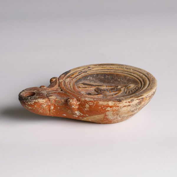 Ancient Roman Terracotta Oil Lamp with Gladiator