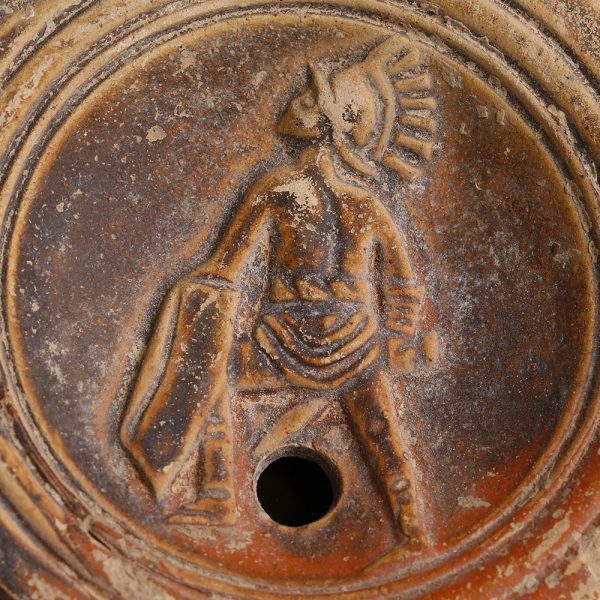 Ancient Roman Terracotta Oil Lamp with Gladiator