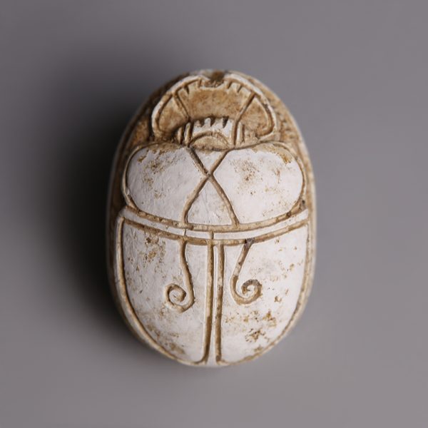 Egyptian Steatite Hyksos Scarab with Figure of a Man