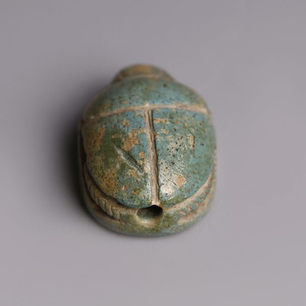 Egyptian Turquoise Faience Scarab Dedicated to Amun-Ra