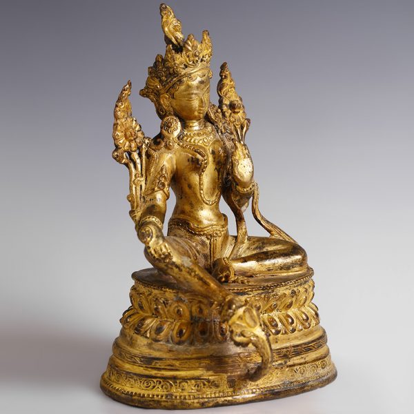 Tibetan Gilded Statuette of the Goddess Green-Tara