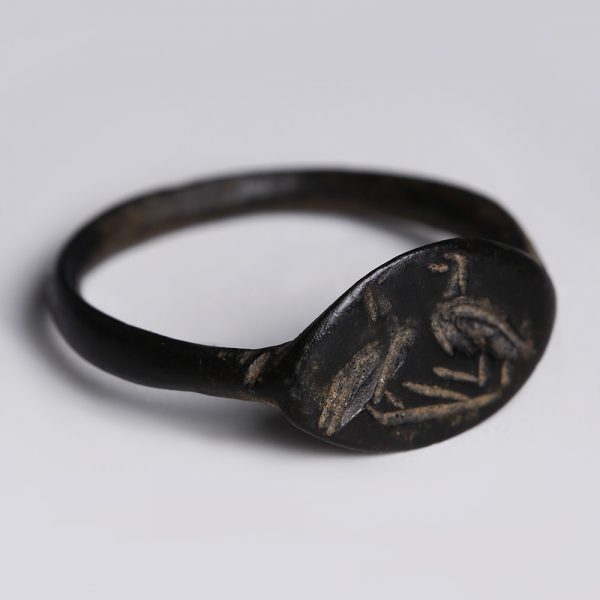 Ancient Greek Bronze Signet Ring with Doves