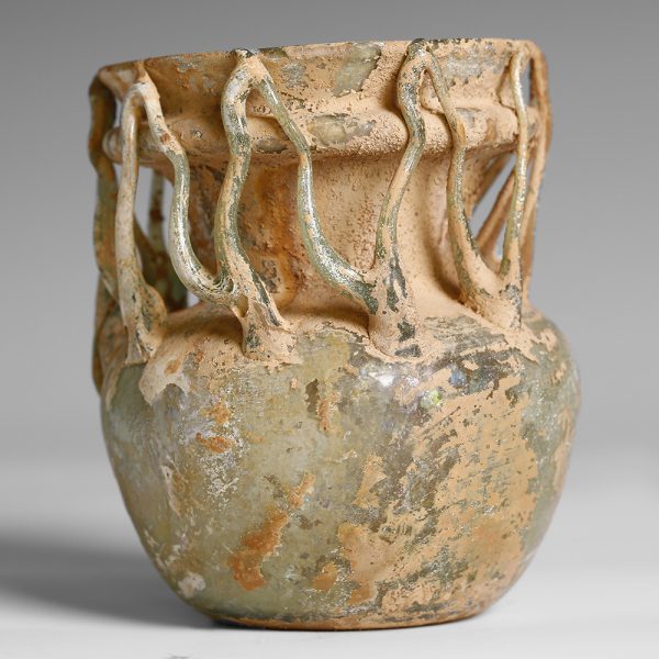 Ancient Roman Glass Jar with Openwork Collar