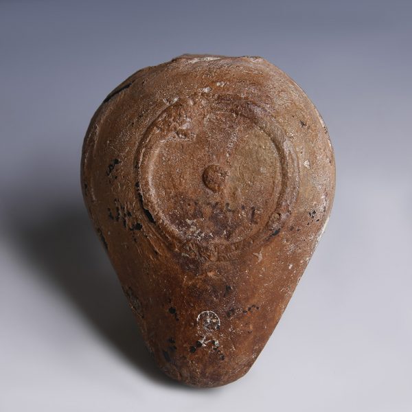 Ancient Roman Terracotta Oil Lamp with Amphora and Fishbone Design