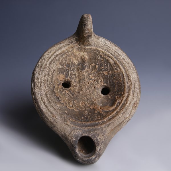 Ancient Roman Terracotta Oil Lamp with Fortuna