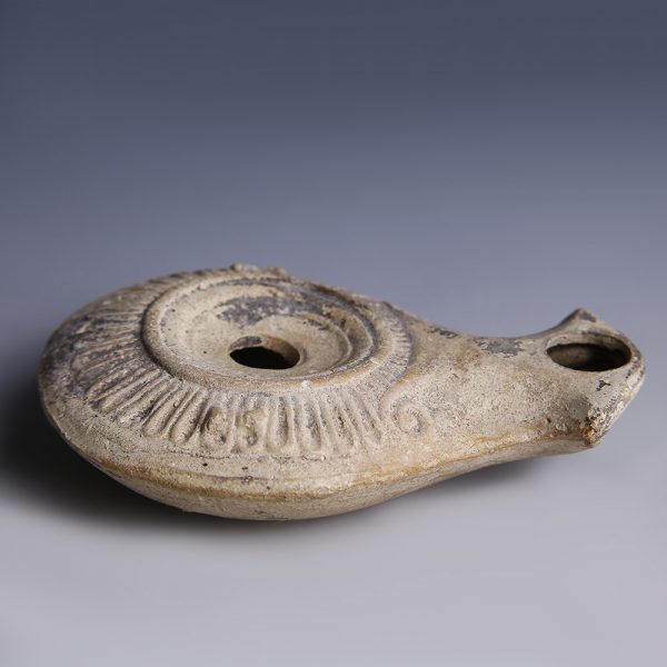 Ancient Roman Terracotta Oil Lamp with Radial Decoration