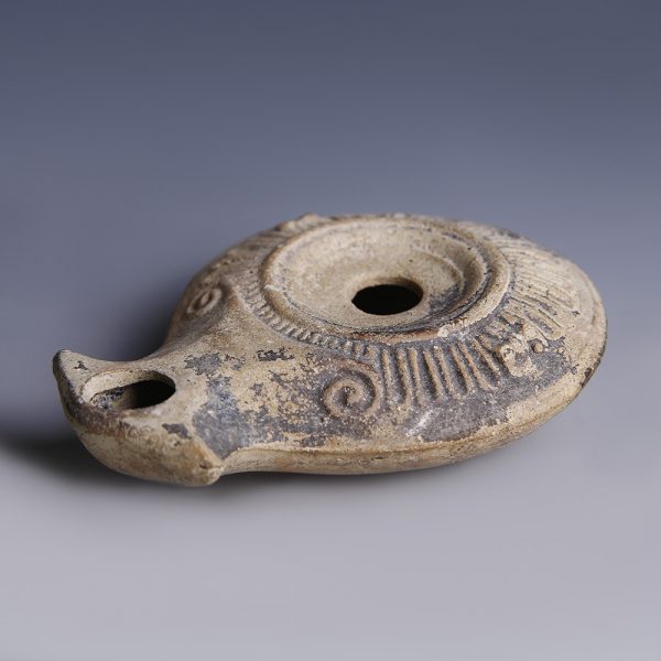 Ancient Roman Terracotta Oil Lamp with Radial Decoration