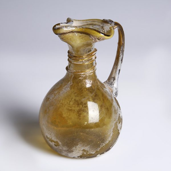 Ancient Roman Yellow Glass Jug with Trefoil Rim