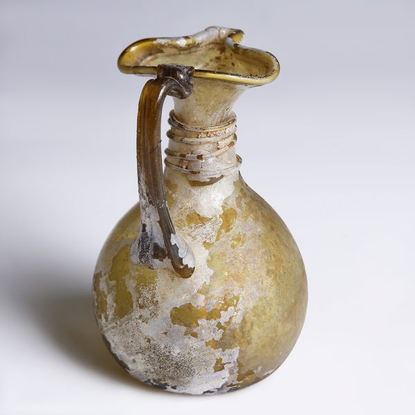 Ancient Roman Yellow Glass Jug with Trefoil Rim