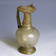 Ancient Roman Yellow Glass Jug with Trefoil Rim and Trailing Decorations