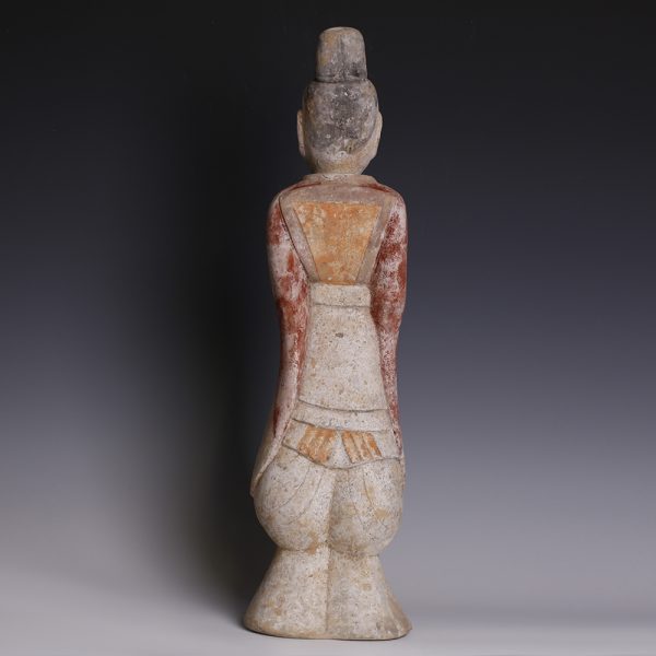 Large Han Polychrome Terracotta Figurine of a Male Court Attendant