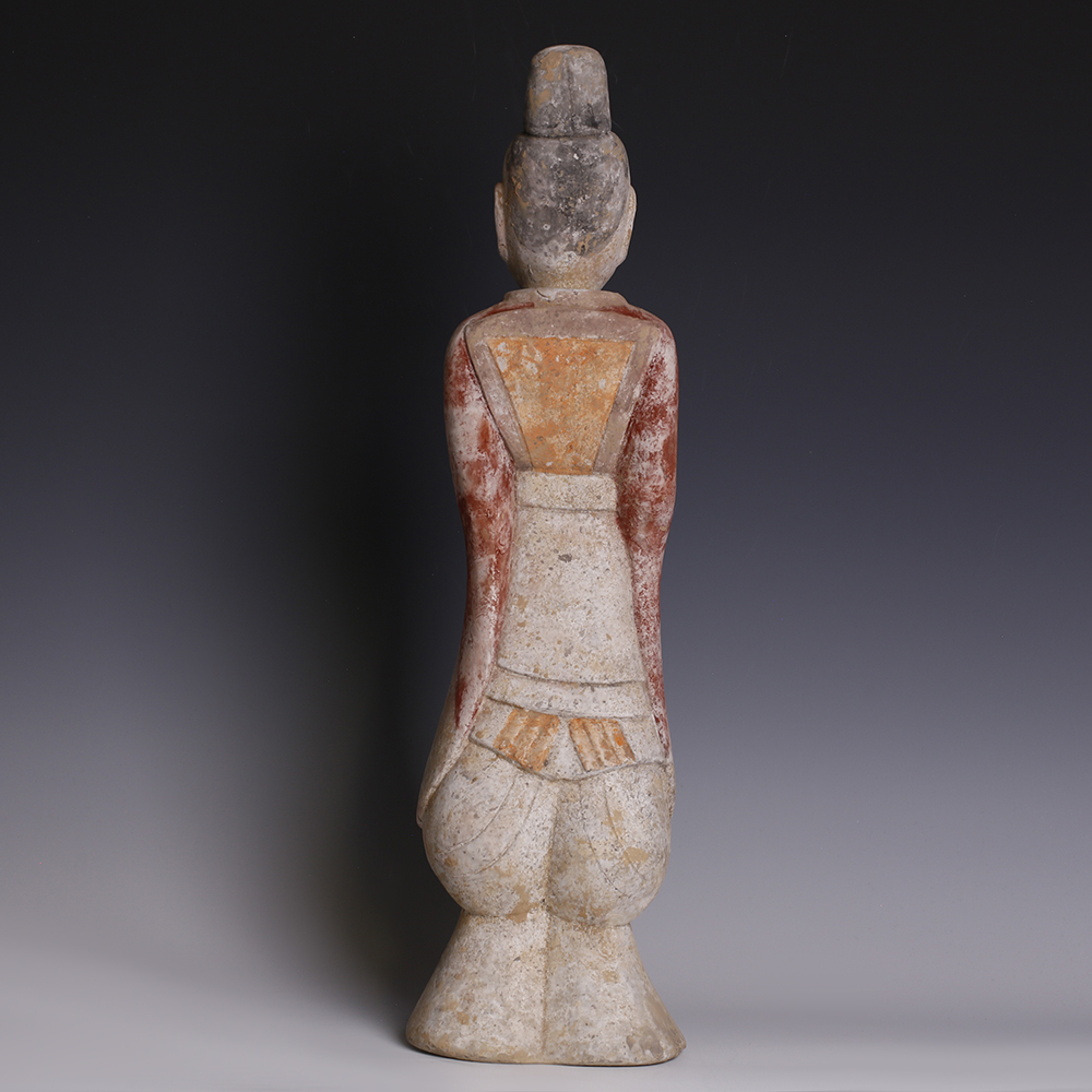 Large Han Polychrome Terracotta Figurine of a Male Court Attendant Large Han Polychrome Terracotta Figurine of a Male Court Attendant