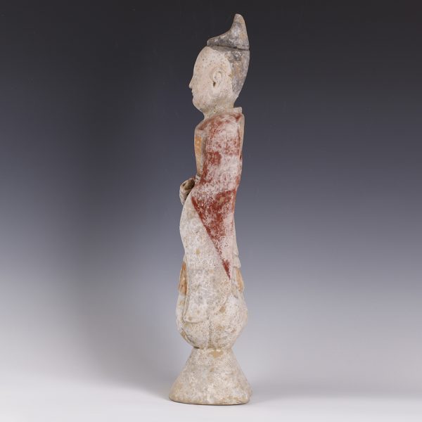 Large Han Polychrome Terracotta Figurine of a Male Court Attendant