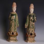 A Pair of Chinese Ming Sancai Glazed Court Attendants
