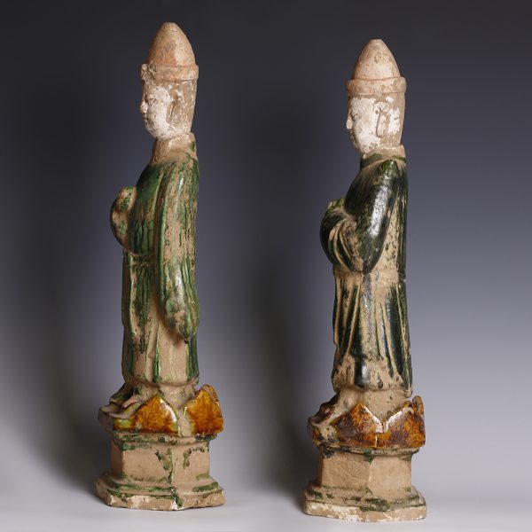 A Pair of Chinese Ming Sancai Glazed Court Attendants