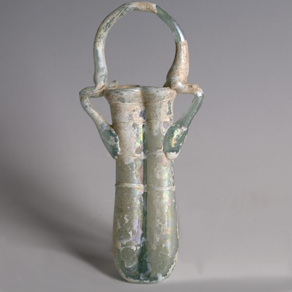 Ancient Roman Glass Double Balsamarium with Applied Handles