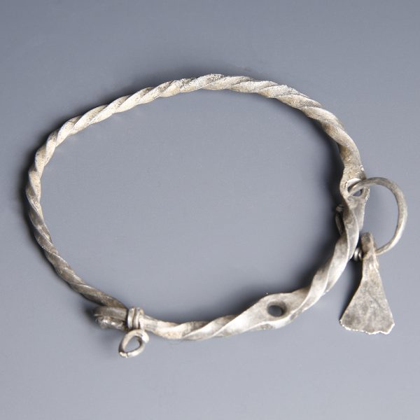 Silver Celtic Torc Bracelet With Charm