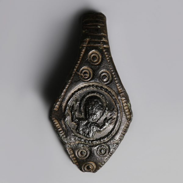Byzantine Bronze Ring Fragment with Mary Orans