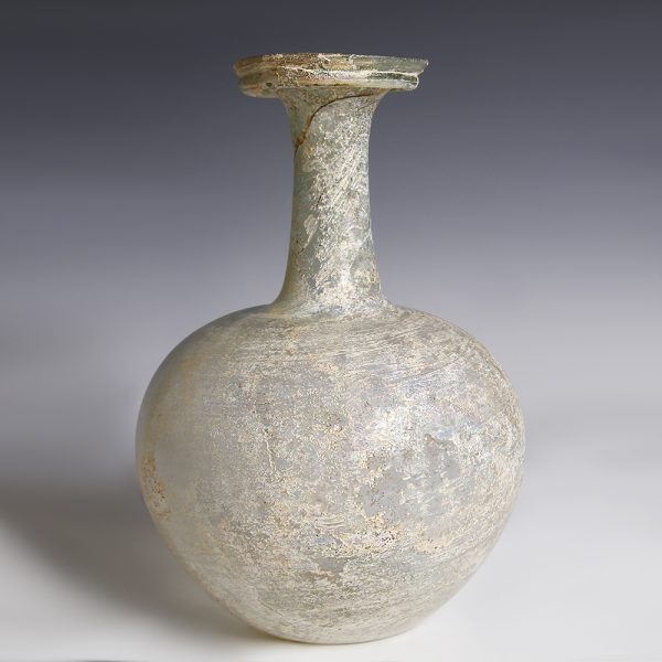 Large Ancient Roman Pale-Greek Glass Flask