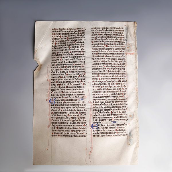 Medieval British Vulgate Bible Leaf with Gospel According to John (1:1 to 3:2)