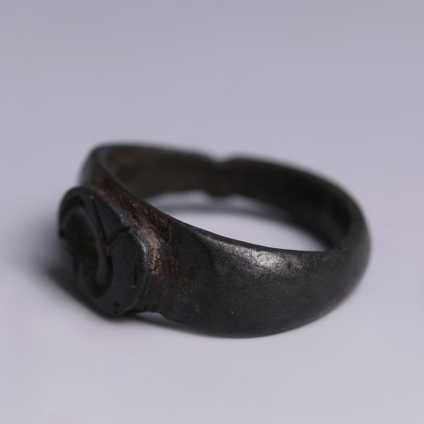 Ancient Greek Bronze Signet Ring with Dolphin