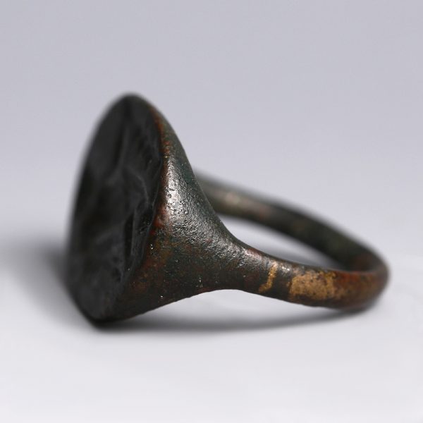 Ancient Greek Bronze Signet Ring with Herakles