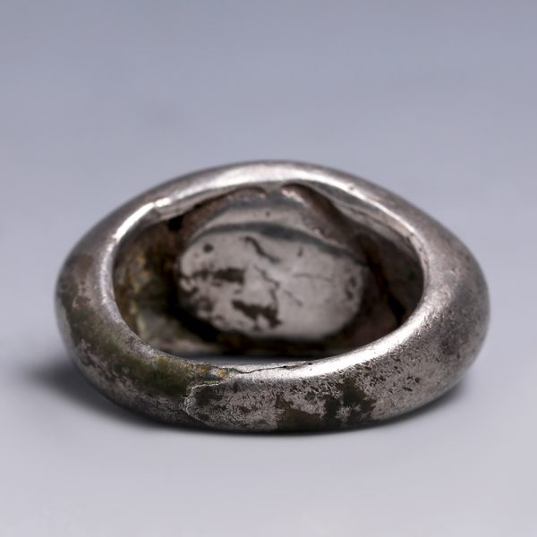 Ancient Roman Silver Ring with Garnet Intaglio of Mercury