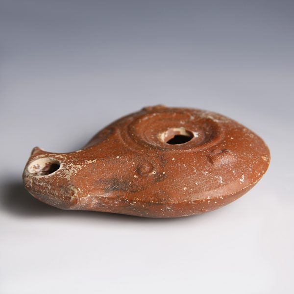 Ancient Roman Terracotta Oil Lamp with Planta Pedis