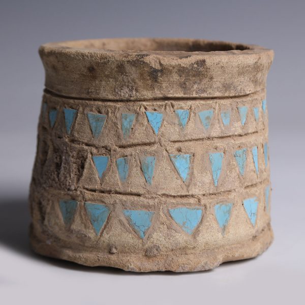 Assyrian Tube-Shaped Vessel with Turquoise Inlays