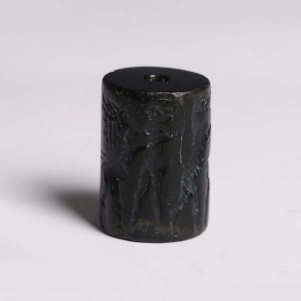 Early Dynastic Black Stone Cylinder Seal of Contest Scene