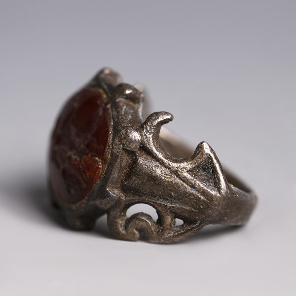 Ancient Roman Silver Ring with Carnelian Intaglio of Mars