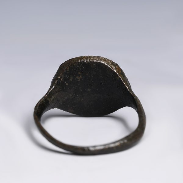Ancient Roman Bronze Signet Ring with Hunting Scene
