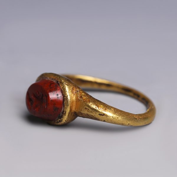 Ancient Roman Gold Ring with Carnelian Intaglio of Serapis