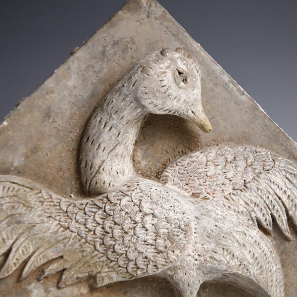 Western Han Terracotta Funerary Painted Tile with a Phoenix in Relief
