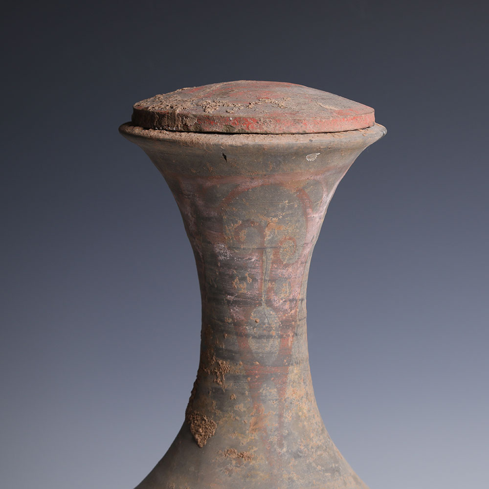 Han Terracotta Polychrome Painted Hu with Lid Han Terracotta Polychrome Painted Hu with Lid