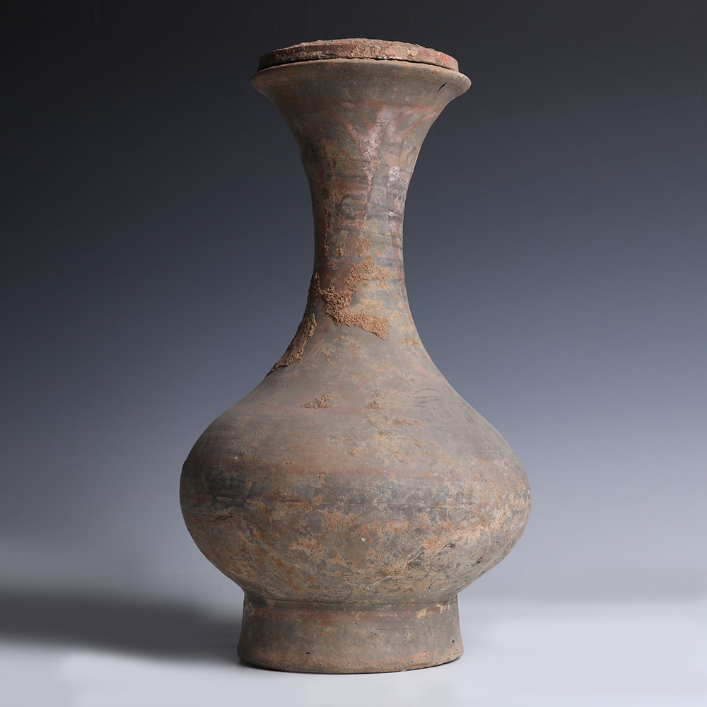 Han Terracotta Polychrome Painted Hu with Lid Han Terracotta Polychrome Painted Hu with Lid