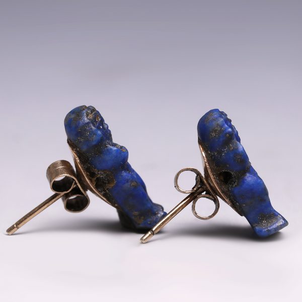 Ancient Egyptian Lapis Lazuli Harpokrates Amulet Earrings