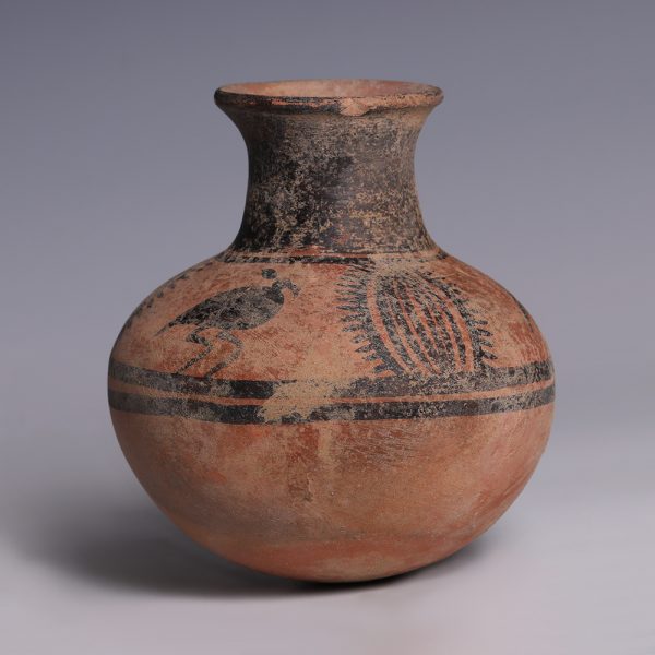 Ancient Persian Terracotta Jar with Birds