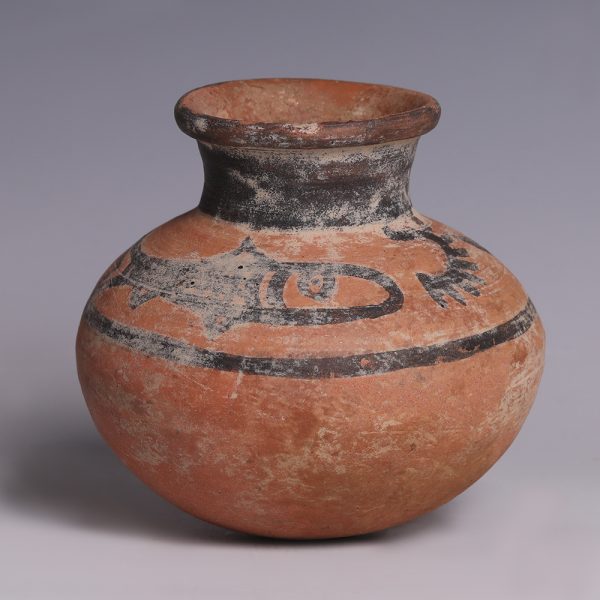 Ancient Persian Terracotta Jar with Fishes