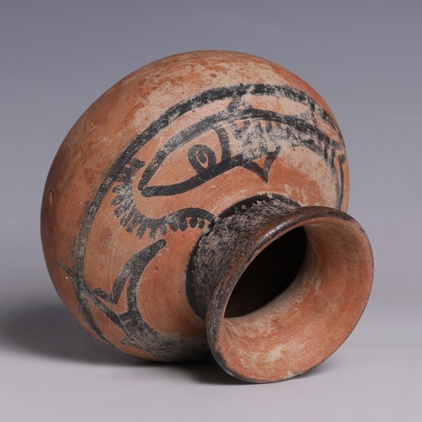 Ancient Persian Terracotta Jar with Fishes