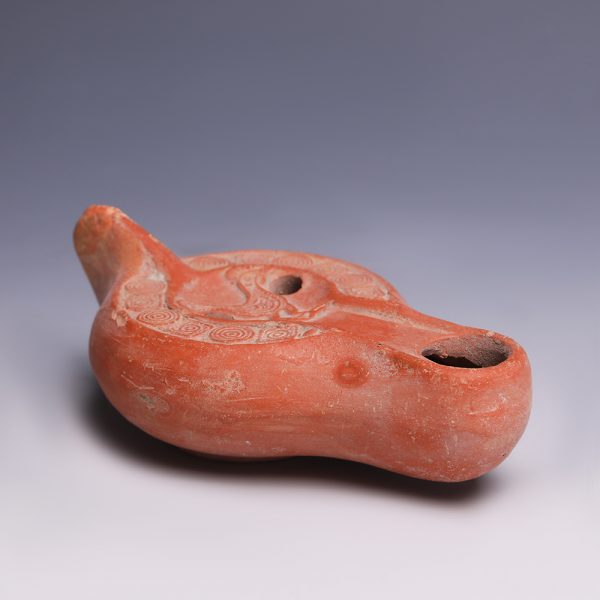 Ancient Roman Terra Sigillata North African Oil Lamp with Rooster