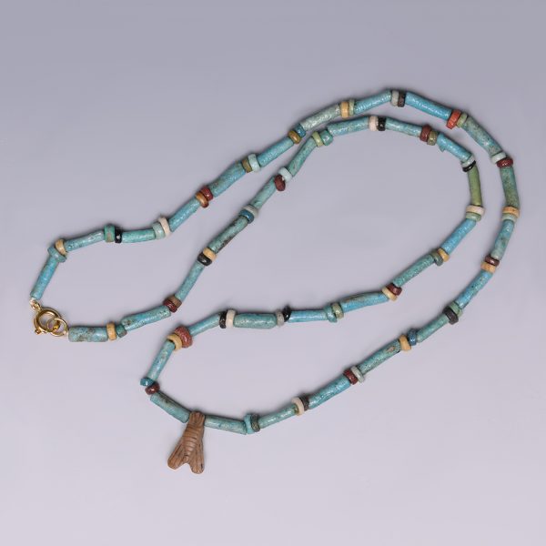 Egyptian Blue Faience Necklace with Fly Amulet