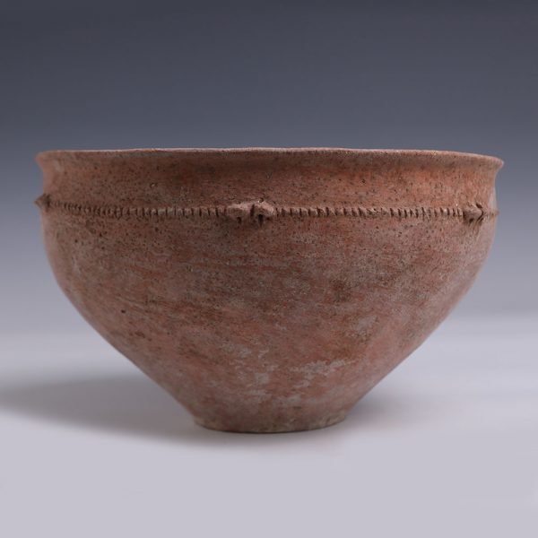 Large Holy Land Terracotta Bowl with Finger-Pinched Decorations