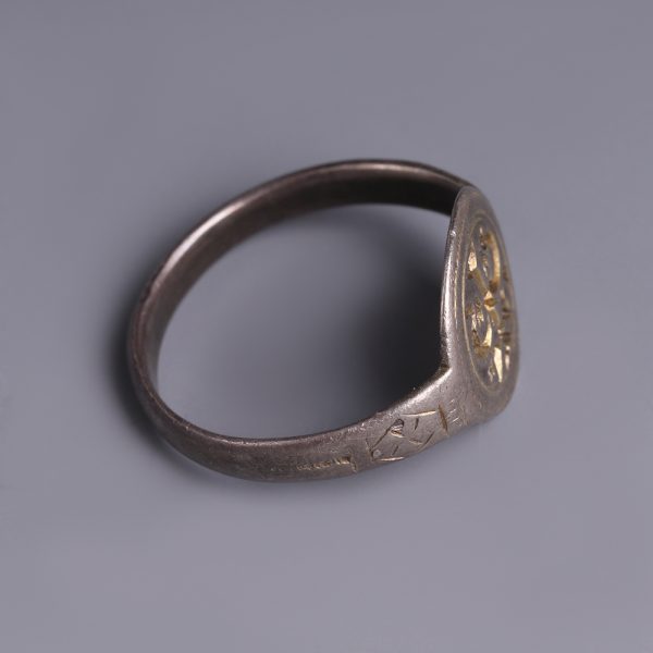 A Late Roman Silver Gilt Ring with Christian Imagery