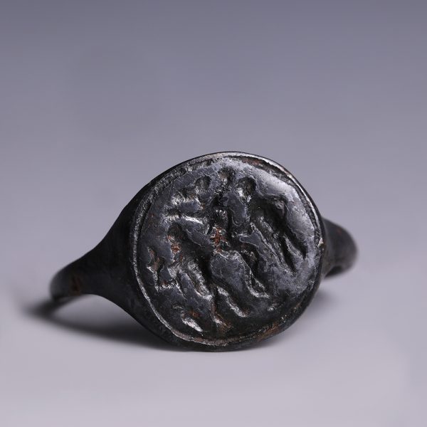 Medieval Bronze Signet Ring with Adam and Eve