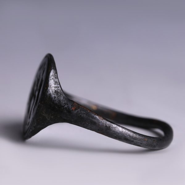 Medieval Bronze Signet Ring with Adam and Eve
