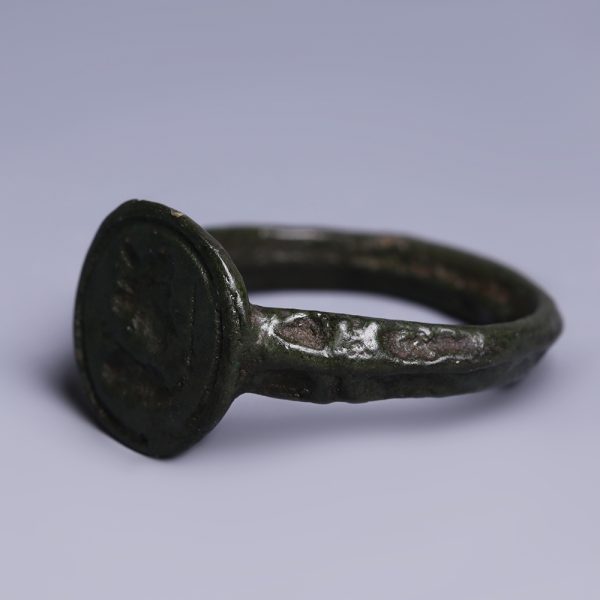 Medieval Bronze Signet Ring with Male Bust